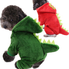 Ropa de perrito de vellón de coral al por mayor ropa de dinosaurio de mascota otoño e invierno cálido para perros de cuatro patas ropa